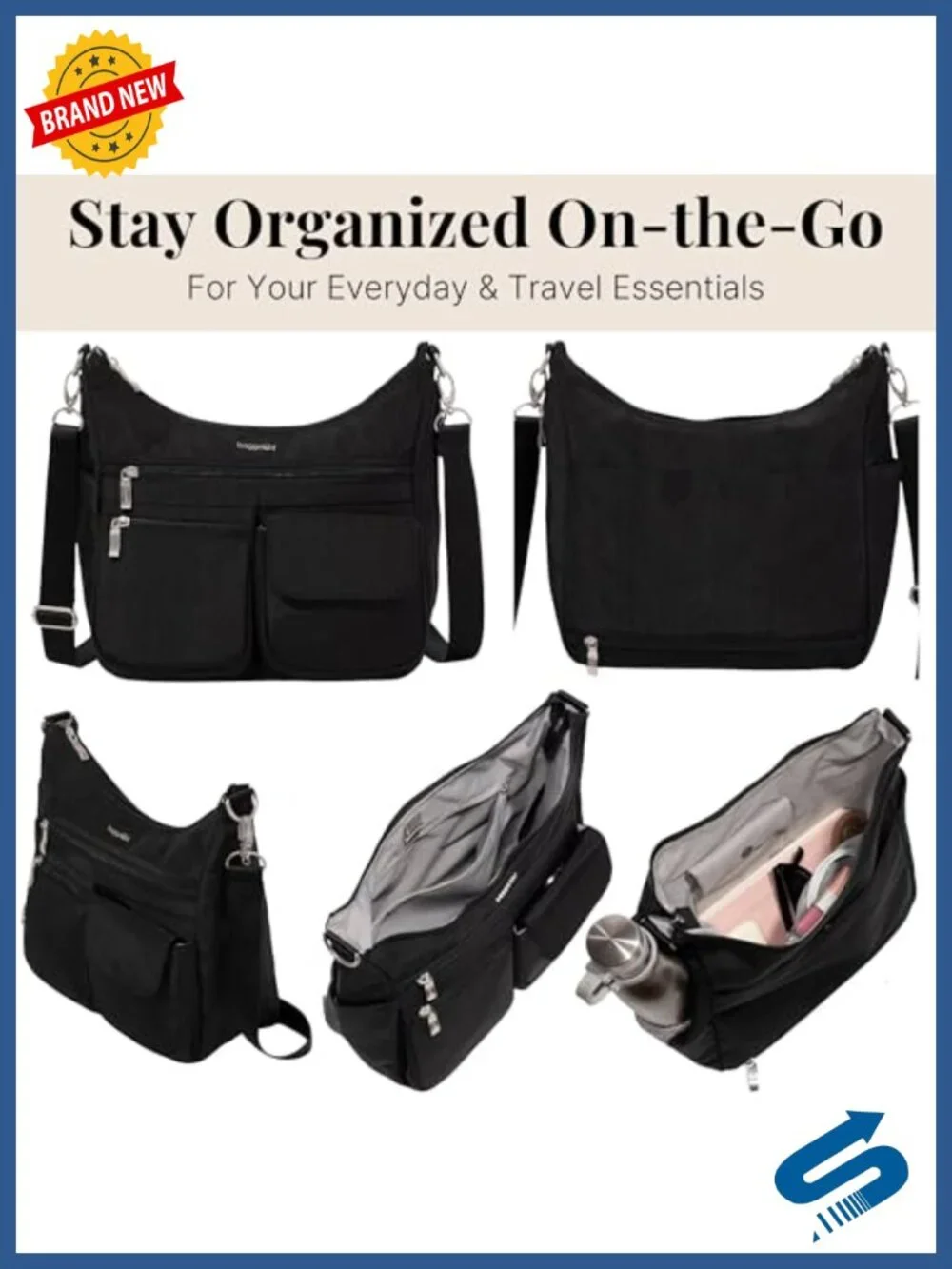 Baggallini Modern Crossbody Hobo EMF Blocking Nylon Travel Purse with RFID